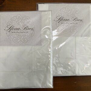 NEW Auth SFERRA ANTONIA White Hemstitched Sateen Square Shams (Set of 2)